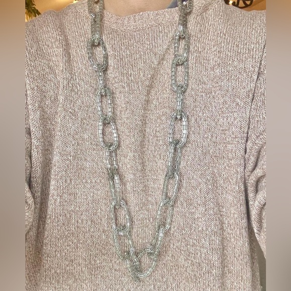 None Jewelry - Silver Tone Articulated Chunky Chain Statement Necklace